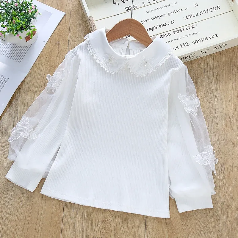 Damen festliche Bluse mit Tüllärmeln und besticktem Kragen – Élovi