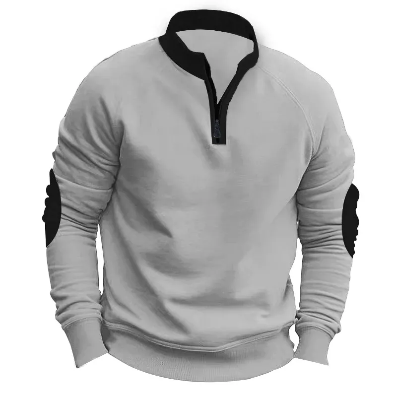 Herren Fleece-Pullover mit Reißverschluss und kontrastierenden Ärmeln – Cavarno