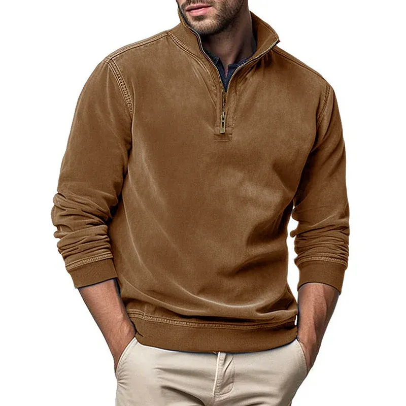 Herren Fleece Pullover mit Stehkragen – Cavarno