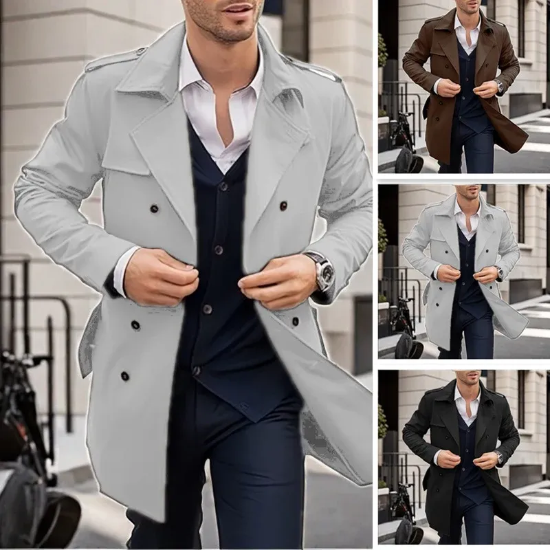 Herren Doppelt-knopf Trenchcoat mit praktischen Taschen – Marzano