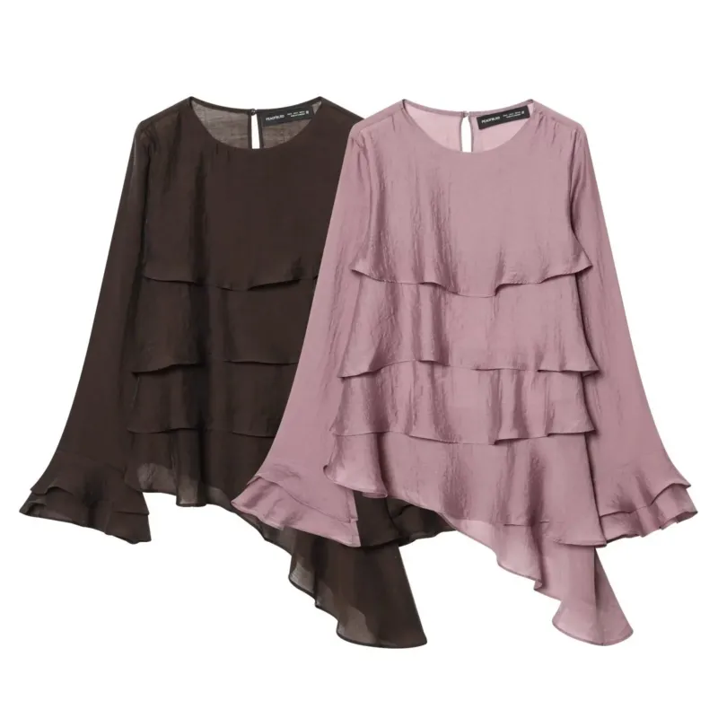 Damen asymmetrische Bluse mit Rüschendetails und elegantem Fall – Élovi