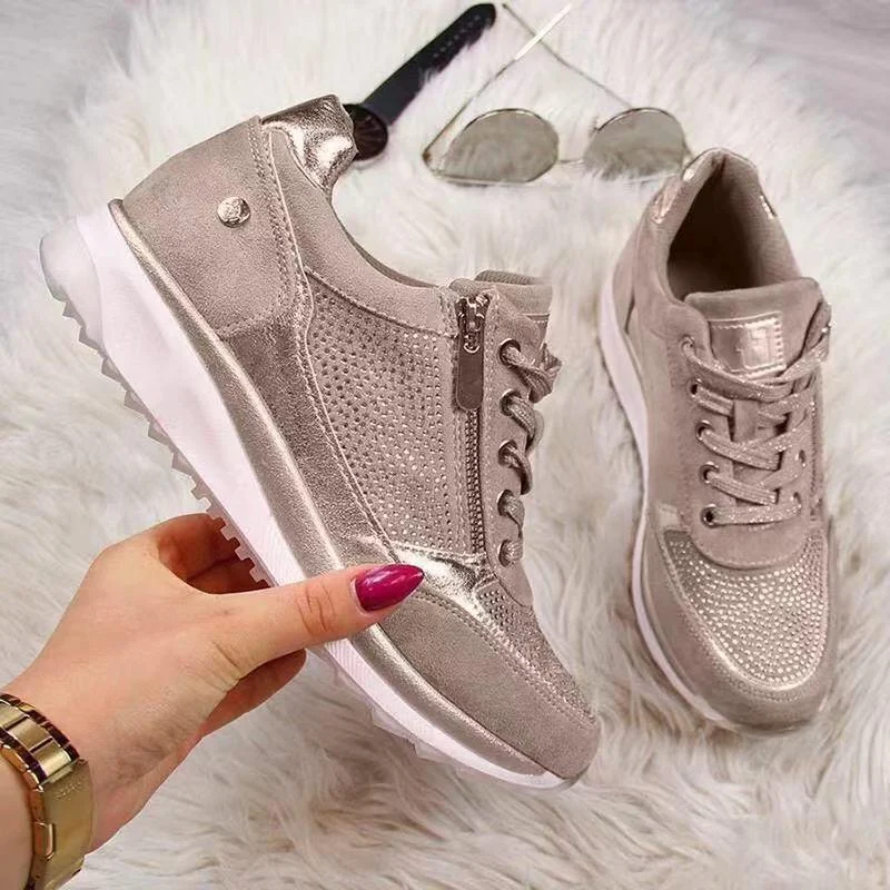 Damen Bequeme Plateausneaker mit Reißverschluss Netzgewebe- und Wildlederdetails stoßdämpfender Komfortsohle – Névara