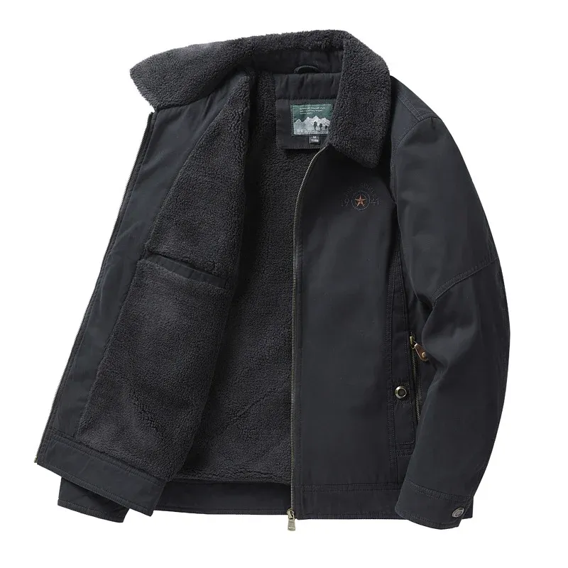 Men's sherpa-lined canvas chore jacket with full fleece interior and zip closure – Taviero